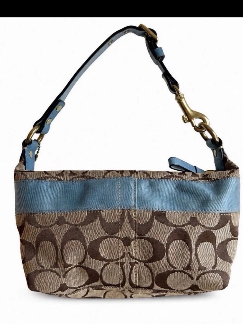 Vintage Y2K Coach 11206 Signature Stripe Demi Shoulder Bag Baby Blue 2007